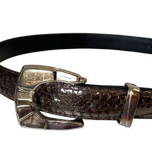 MZ OF NEW YORK Genuine Snake Skin LEATHER Metallic Gray Silver Hardware 34"